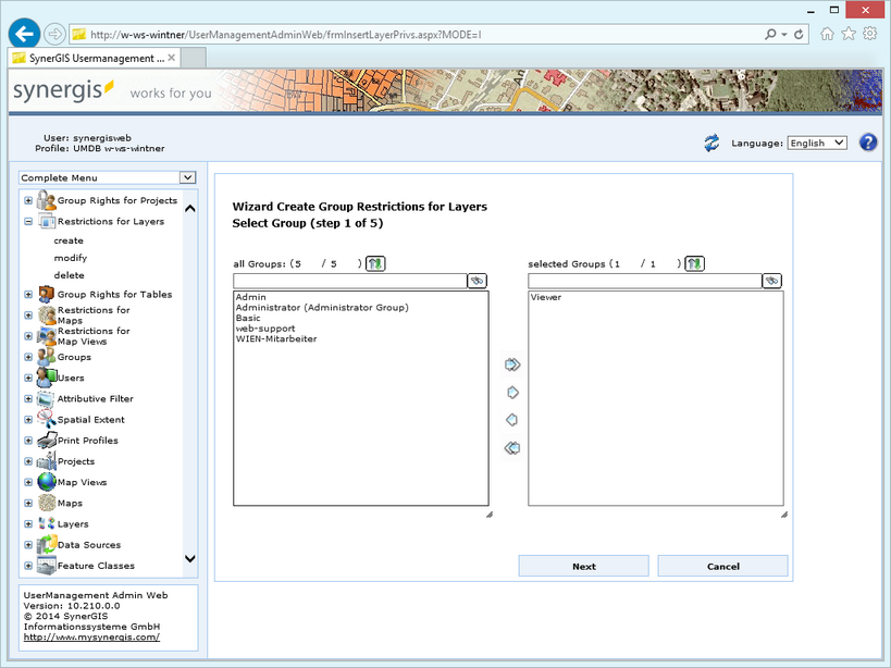 Create group restrictions for layers - step 1 select group