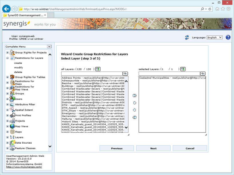 Create group restrictions for layers - step 3 select layer