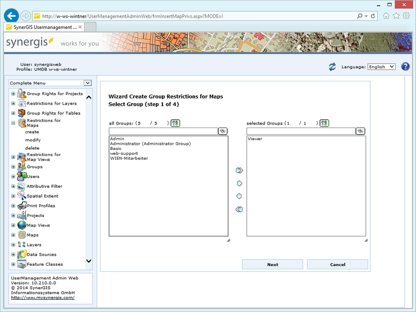 Create group restrictions for maps - step 1 select group