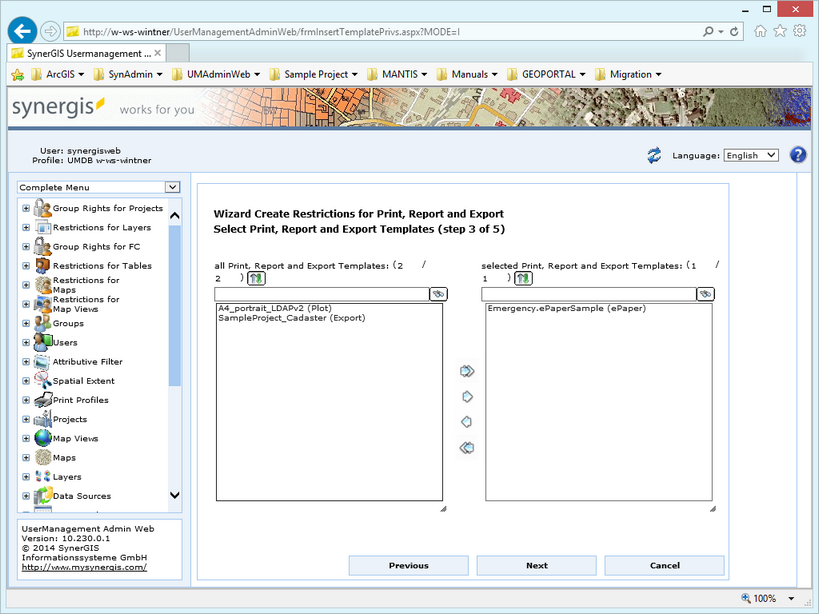 Create restrictions for print, report and export - step 3