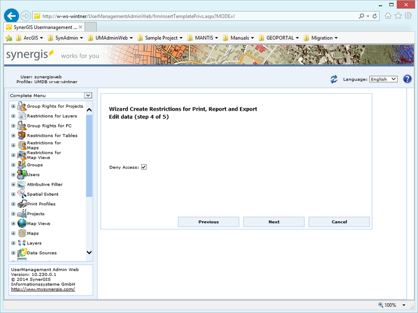 Create restrictions for print, report and export - step 4