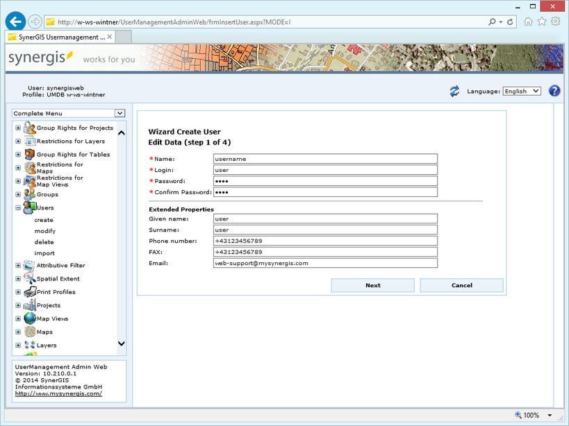 Create user - step 1 edit data
