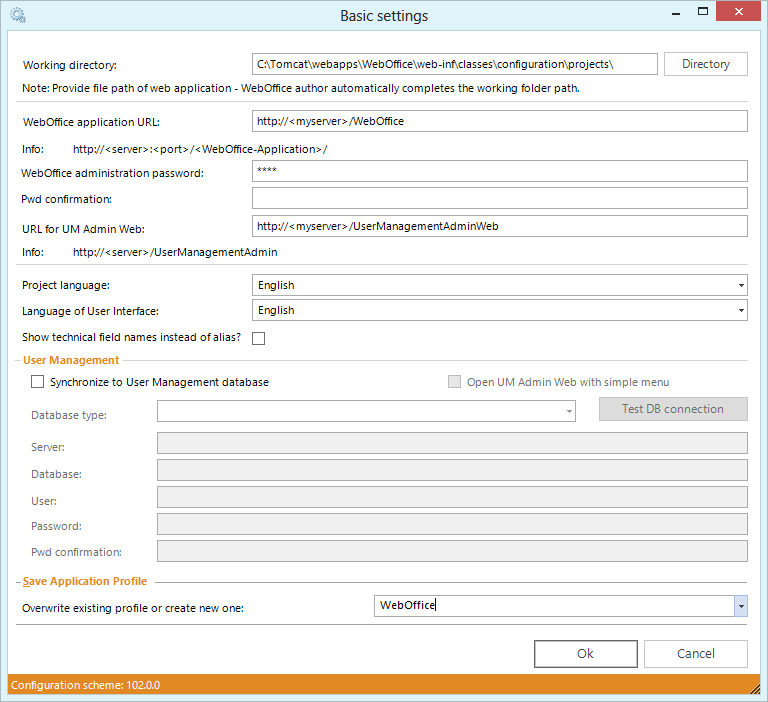 Basic settings in WebOffice author