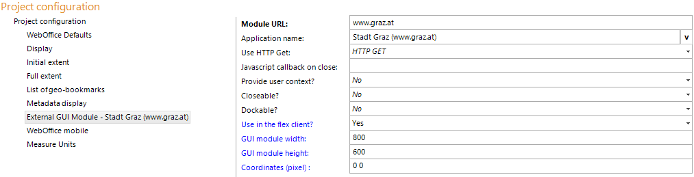 External GUI module configuration External GUI module configuration