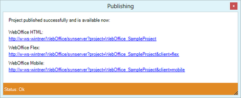 Project publish status and WebOffice 10.2 SP3 project URL