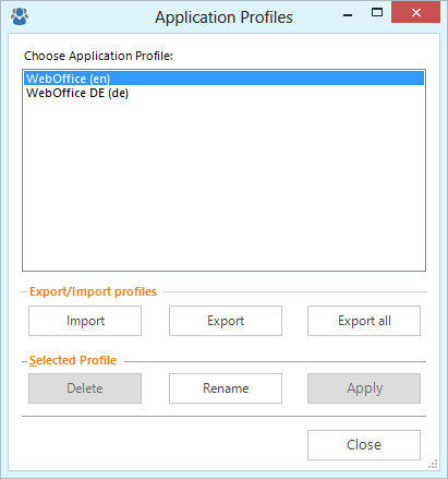 "Application profiles" dialog