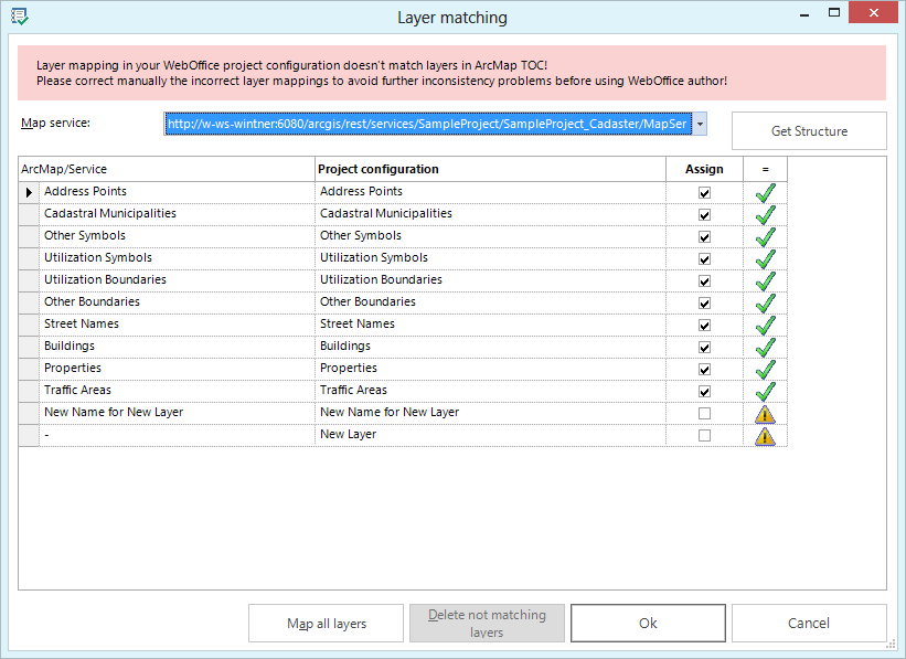 An existing layer name has been changed in the ArcMap document