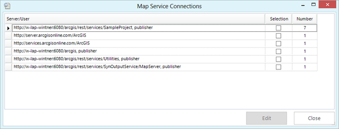 Map service connections dialog Map service connections dialog