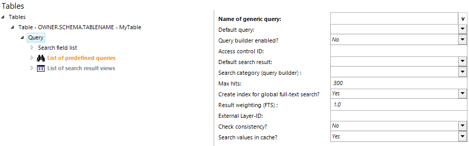 Table query configuration Table query configuration