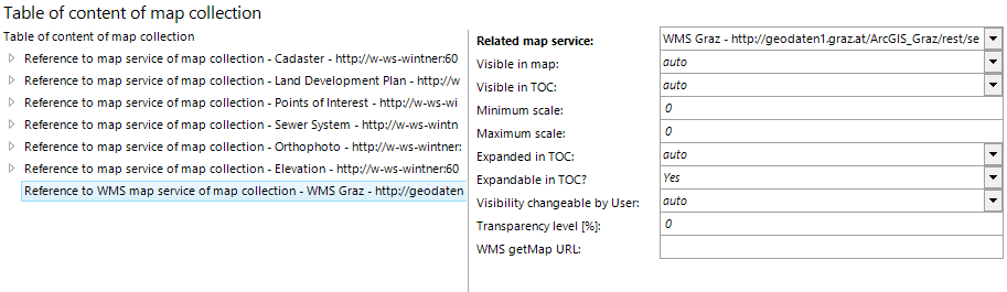 Reference to WMS map service of map collection configuration