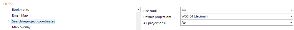 Search/reproject coordinates tool configuration Search/reproject coordinates tool configuration
