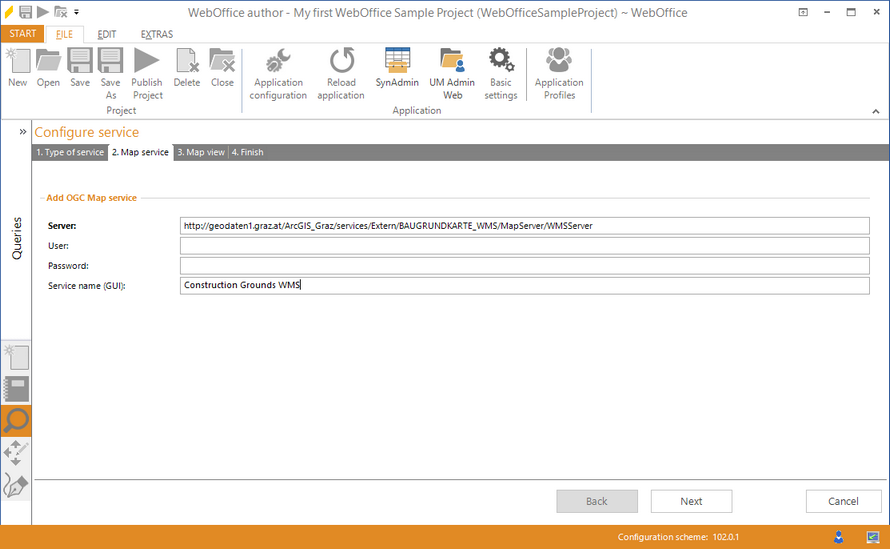 Wizard "Add service" - select an OGC map service or an OGC map service (WMTS) Wizard "Add service" - select an OGC map service or an OGC map service (WMTS)