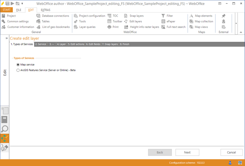 Wizard "Create edit layer" - types of services