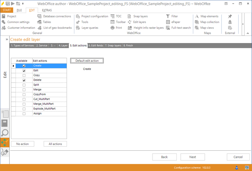 Wizard "Create edit layer" - edit actions