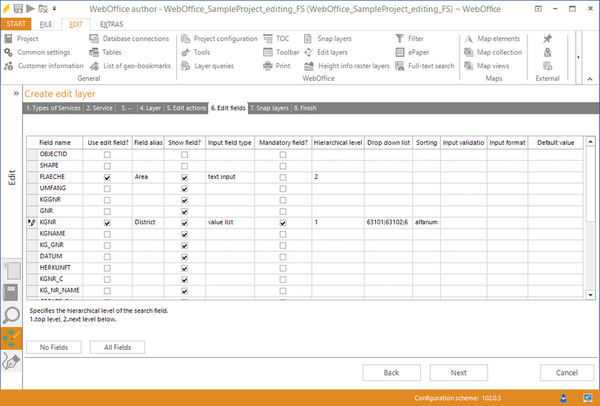 Wizard "Create edit layer" - edit fields