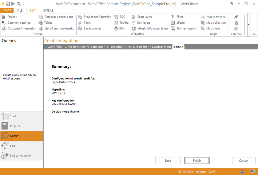 Wizard "Create integration" - summary
