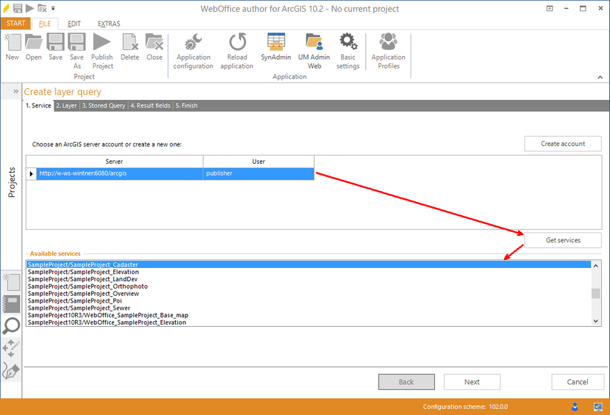 Wizard "Create layer query" - map service
