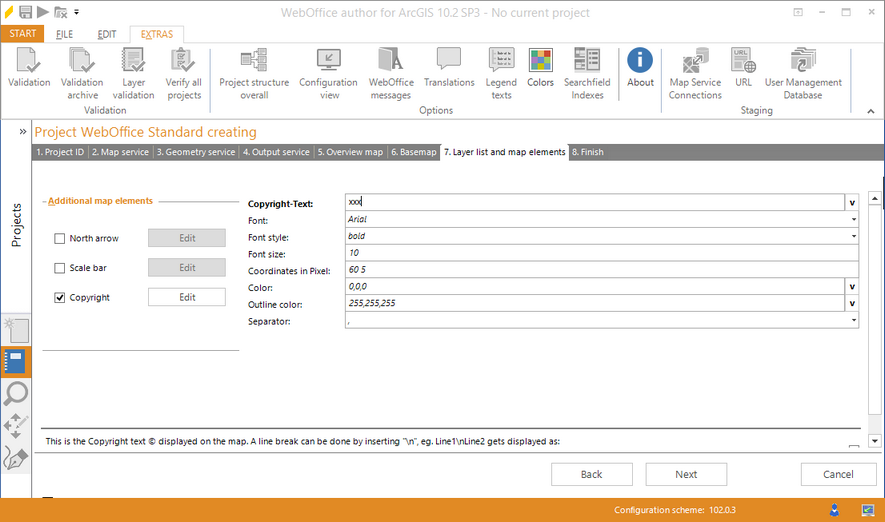 Wizard "Create Project" - configuring a copyright text Wizard "Create Project" - configuring a copyright text
