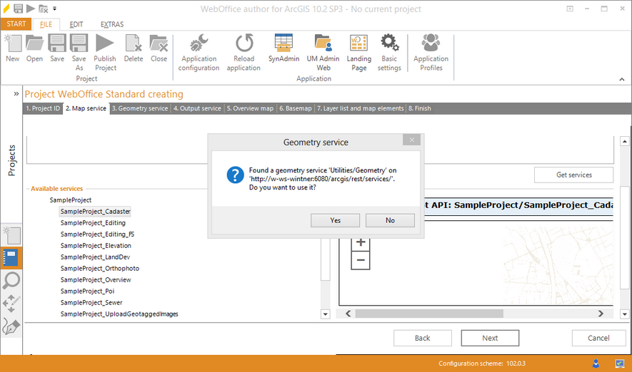 Wizard "Create Project" - using the geometry service Wizard "Create Project" - using the geometry service