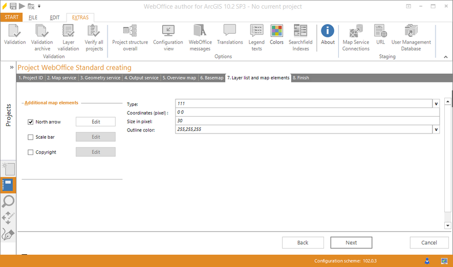 Wizard "Create Project" - configuring a north arrow Wizard "Create Project" - configuring a north arrow