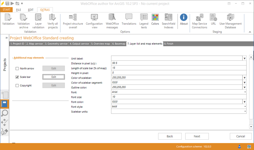 Wizard "Create Project" - configuring a scale bar Wizard "Create Project" - configuring a scale bar