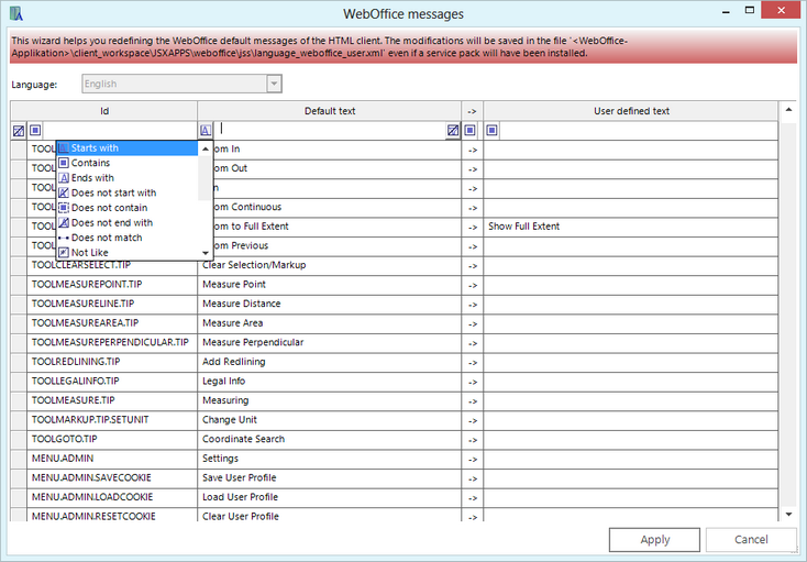 Filtering in the WebOffice messages dialog Filtering in the WebOffice messages dialog