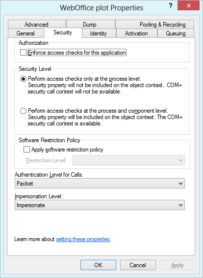 WebOffice plot Properties - Security