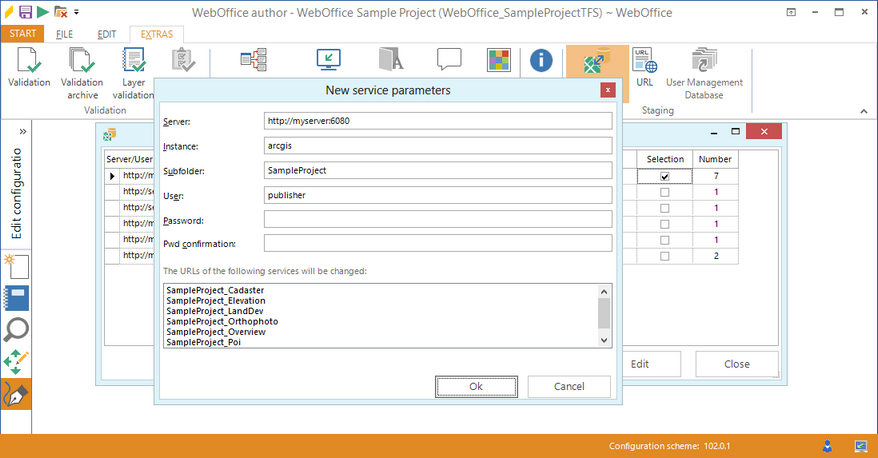 Adapt the server name, the user and password of the ArcGIS map services Adapt the server name, the user and password of the ArcGIS map services