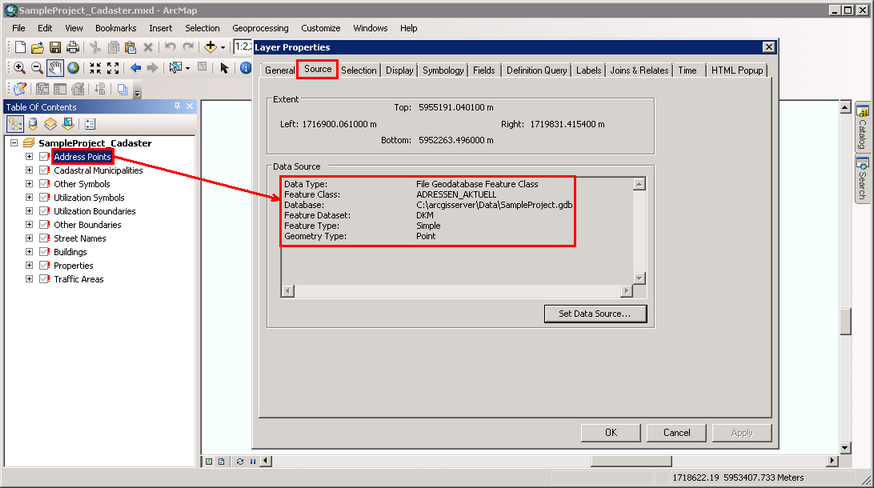 Check the name of the feature dataset and the feature class of the layer before repairing the data source Check the name of the feature dataset and the feature class of the layer before repairing the data source