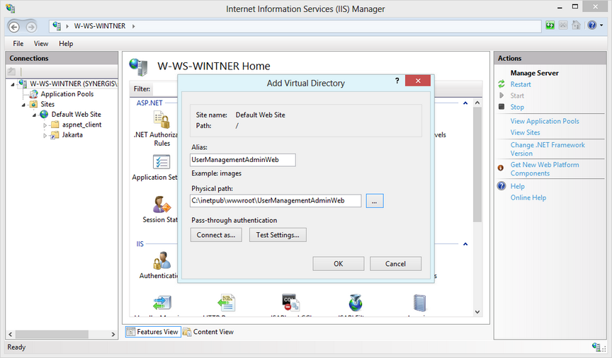 The correct settings for the virtual directory The correct settings for the virtual directory