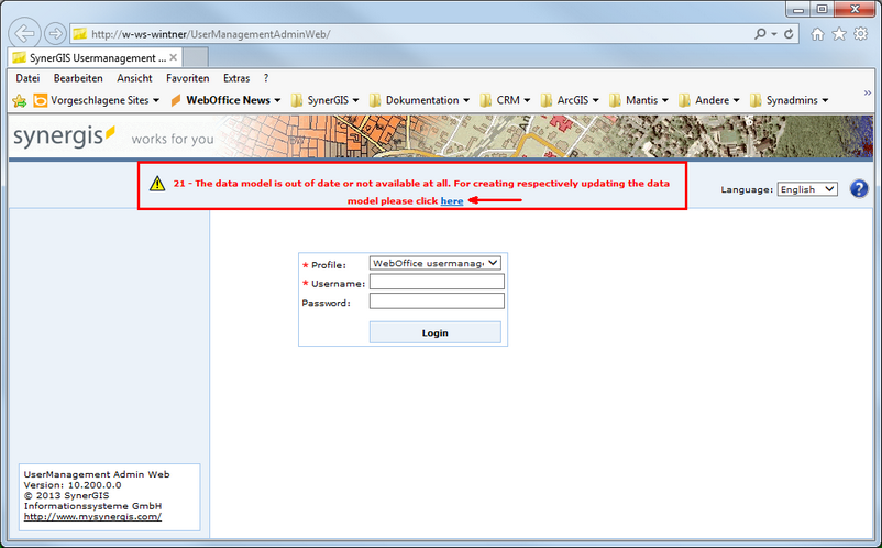 UserManagementAdminWeb notes that there is no data model or it is out of date