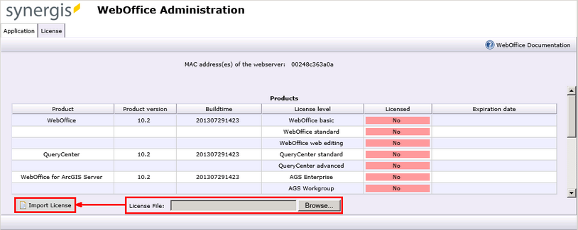 Import license via SynAdmin Import license via SynAdmin