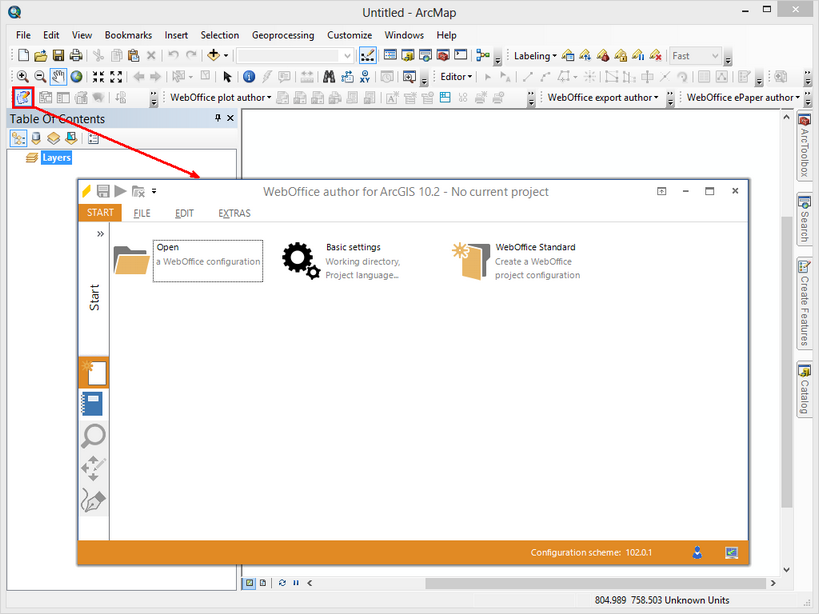 Open WebOffice author in ArcMap