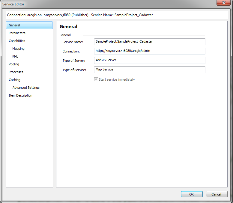 Properties in Service Editor