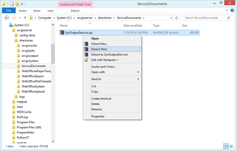 Extract the SynOutputService.zip Extract the SynOutputService.zip
