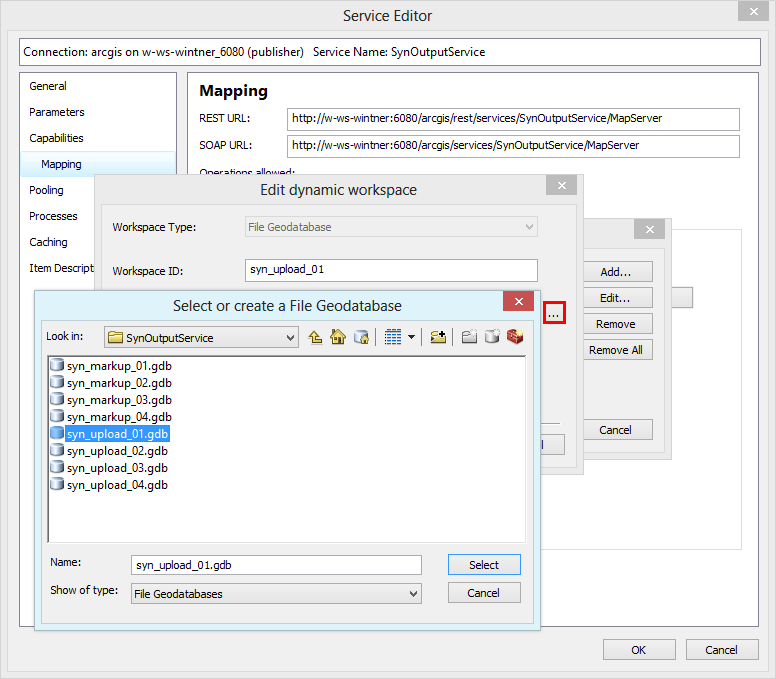 Add dynamic workspace - select a file geodatabase