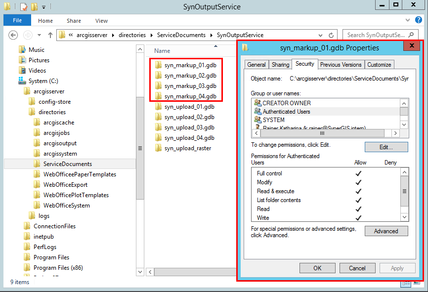 SynOutputService - Security settings for gdb SynOutputService - Security settings for gdb