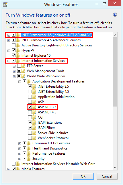 Required IIS components for WebOffice usermanagement