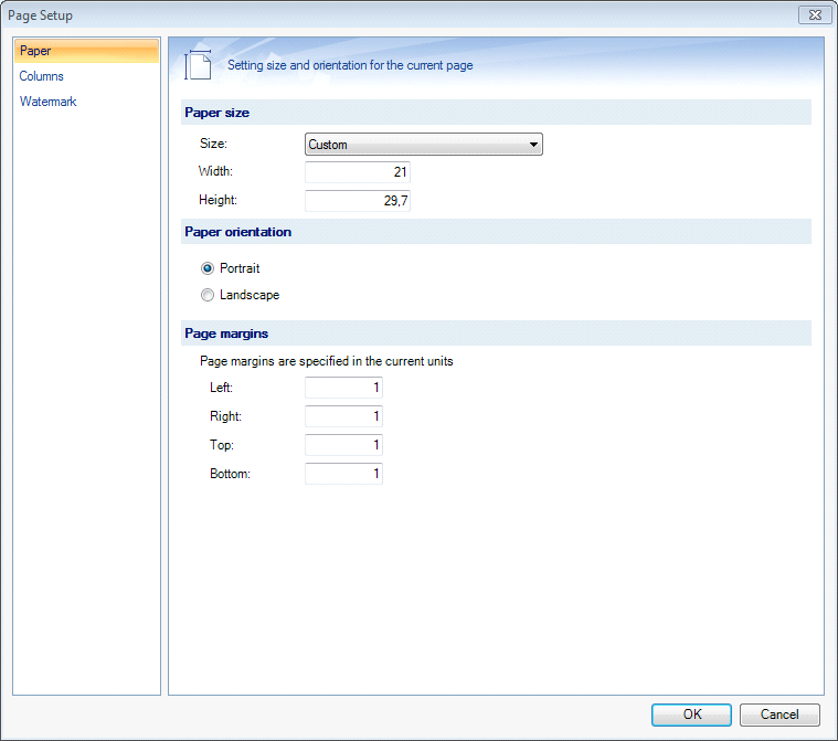 Page Setup Dialog