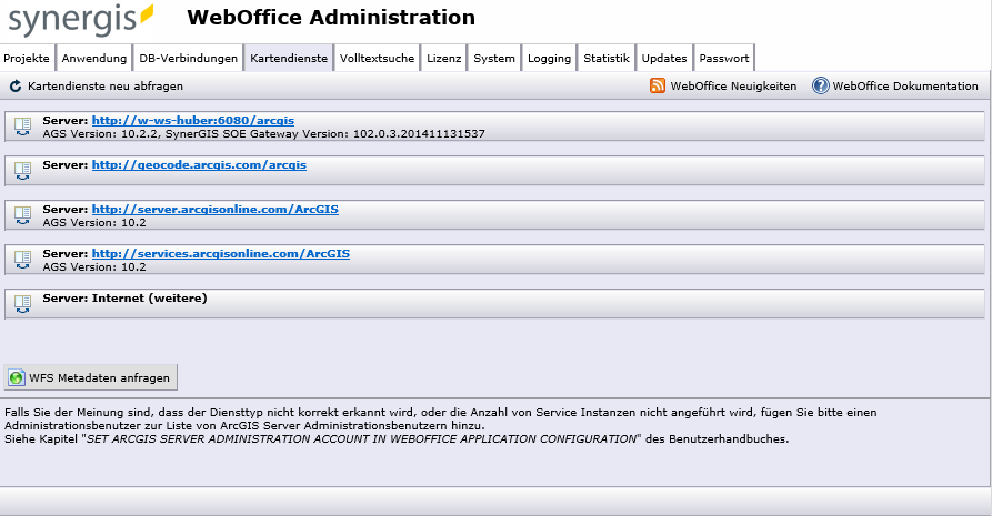 SynAdmin - Reiter Kartendienste SynAdmin - Reiter Kartendienste