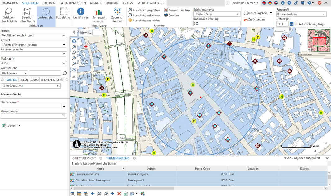 Erstellen einer Umkreisselektion im WebOffice core Client
