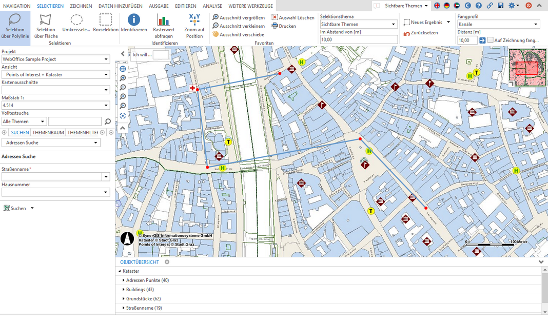 Erstellen einer Polylinie zum Selektion von Objekten im WebOffice core Client