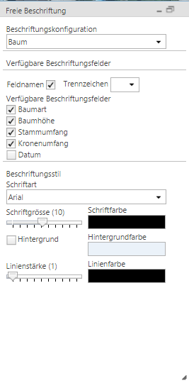 Aufgeklappter Dialog 'Freies Beschriften' im WebOffice core client Aufgeklappter Dialog 'Freies Beschriften' im WebOffice core client