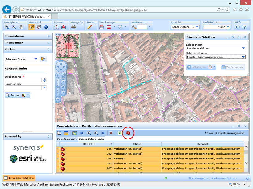 Selektierte Kanäle - Mischwassersystem um Objects IDs für das Geoprocessing-Werkzeug zu übergeben Selektierte Kanäle - Mischwassersystem um Objects IDs für das Geoprocessing-Werkzeug zu übergeben