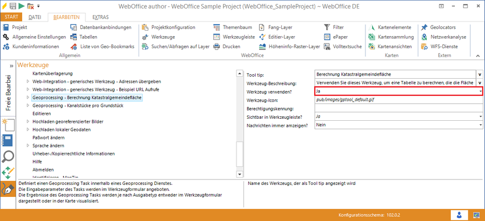 Aktivieren des Geoprocessing - Berechnung Katastralgemeindefläche Werkzeuges im WebOffice author Aktivieren des Geoprocessing - Berechnung Katastralgemeindefläche Werkzeuges im WebOffice author