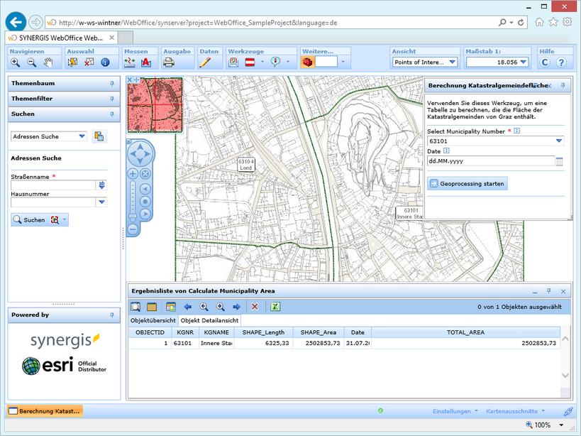 Aktiviertes Werkzeug Berechnung Katastralgemeindefläche im WebOffice html client Aktiviertes Werkzeug Berechnung Katastralgemeindefläche im WebOffice html client