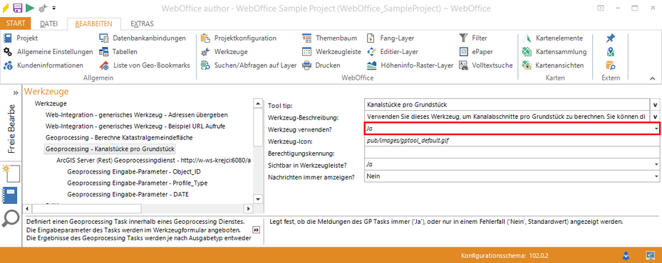 Aktivieren sie das Geoprocessing - Kanalstücke pro Grundstück Werkzeug im WebOffice author Aktivieren sie das Geoprocessing - Kanalstücke pro Grundstück Werkzeug im WebOffice author