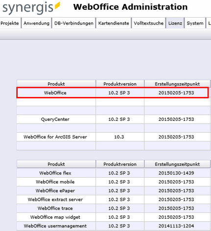 WebOffice Software Version (Erstellungszeitpunkt) WebOffice Software Version (Erstellungszeitpunkt)