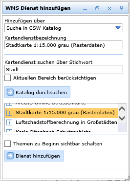 WMS Dienst durch Suche in CSW Katalog hinzufügen WMS Dienst durch Suche in CSW Katalog hinzufügen