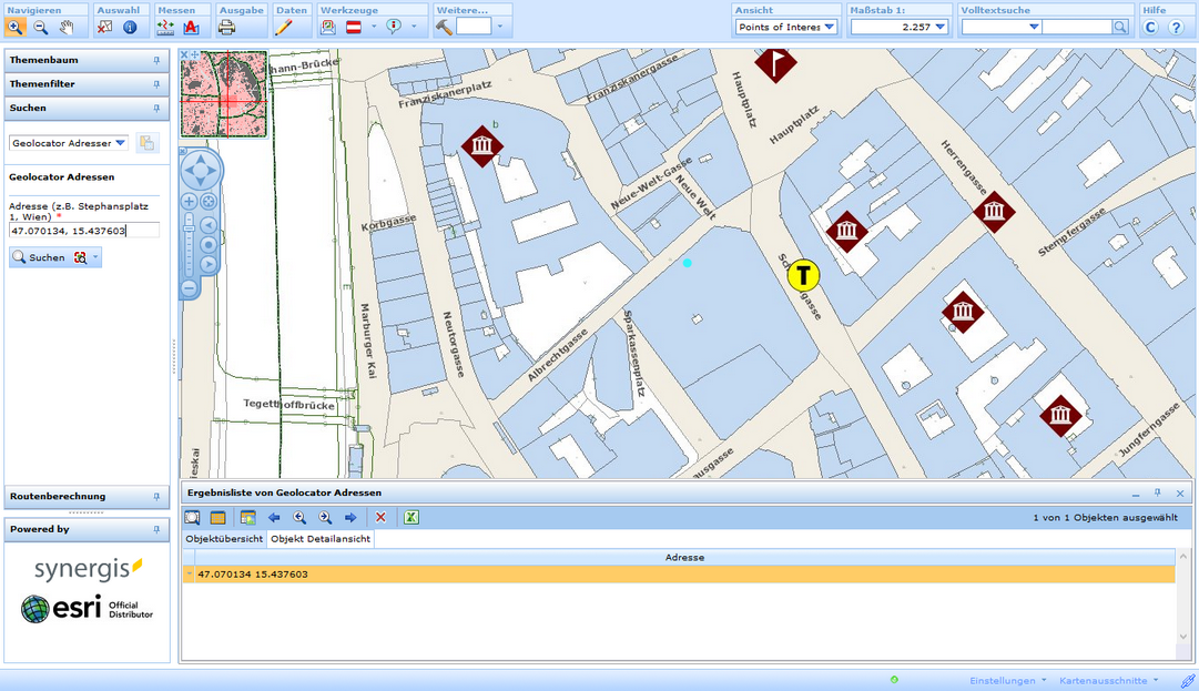 Eingabe von Koordinaten in die Geolocator Suche